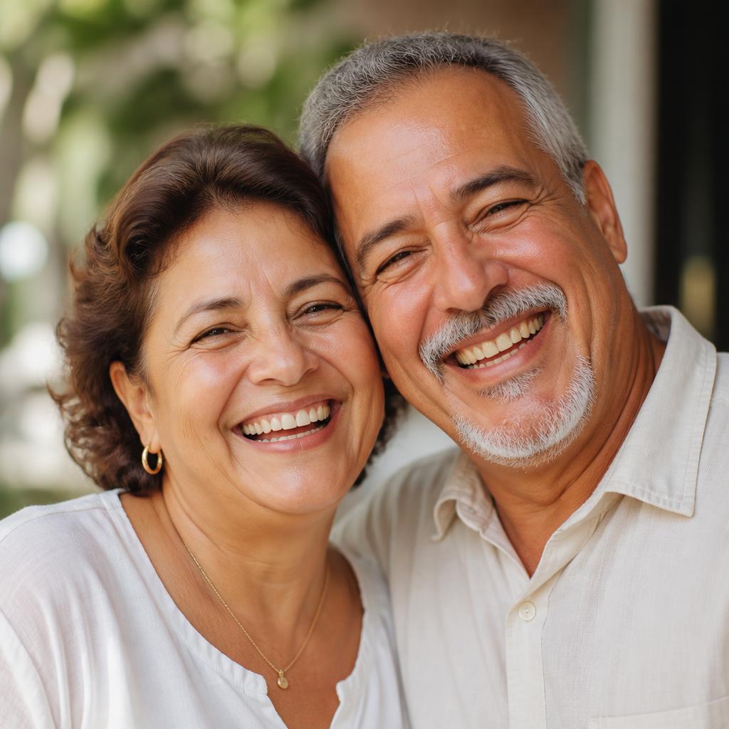 Casal sênior sorrindo felizes juntos